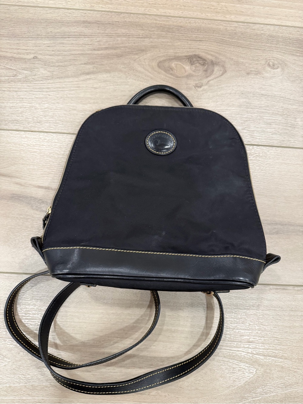 Vintage Dooney & Bourke Black Backpack Leather Trim + Matching Coin Pouch